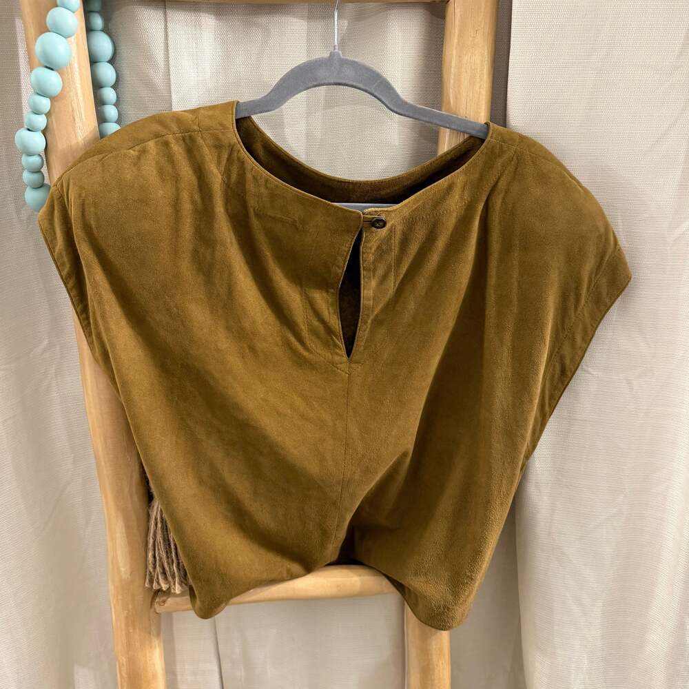 Polly Edwards for Tenderness Suede Tan Women's Blouse vintage 70s 80s